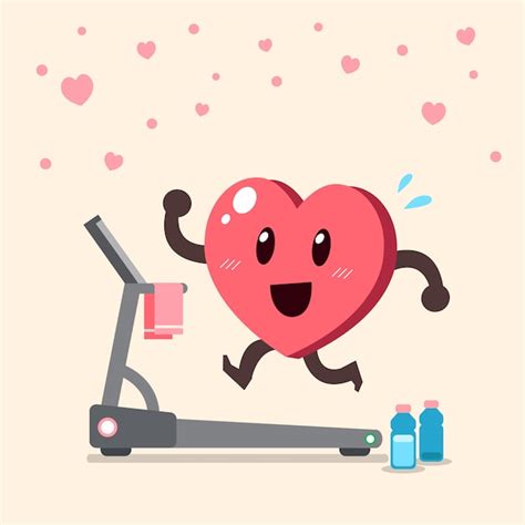 Premium Vector Cartoon Heart Character Running On Treadmill