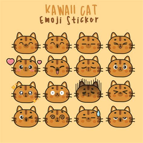 Premium Vector Set Kawaii Cat Cute Faces Funny Cartoon Emoticon In