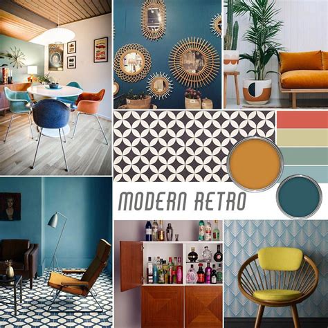 Modern Retro Mood Board Modernhomedecorinteriordesign Interior