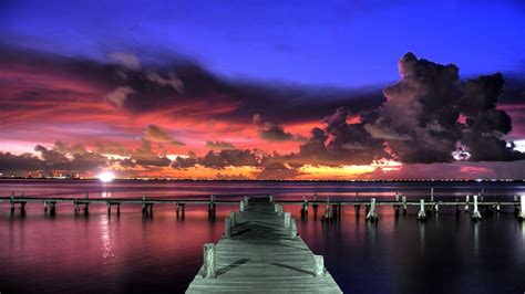 Download Wallpaper 1920x1080 Pier Sunset Sky View Full Hd 1080p Hd
