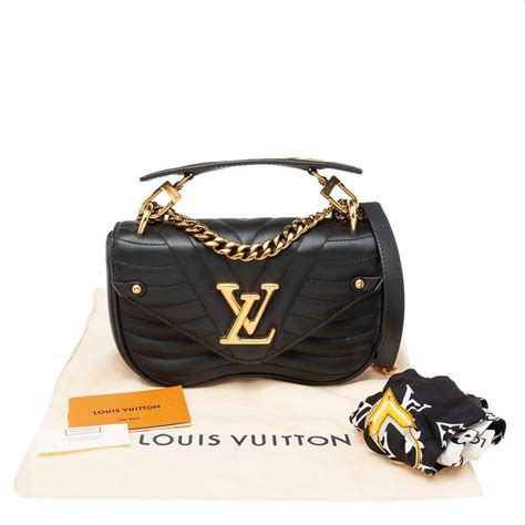 louis vuitton black leather new wave chain pm bag at 1stdibs