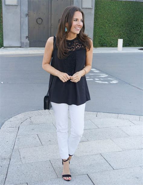 Black Lace Top White Jeans Lady In Violet Houston Fashion Blogger