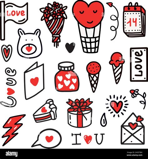 A Set Of Doodles For Valentines Day Doodle Style Stock Vector Image