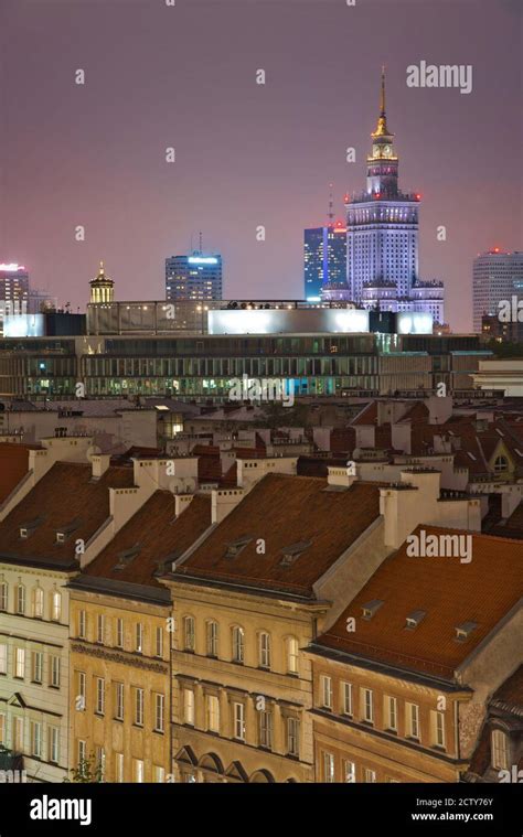 Photo Of Warsaw Downtown Buildings At The Night Time Stock Photo Alamy