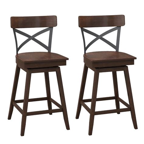 Gymax Set Of 2 24 In Brown Metal Swivel Bar Stools Counter Height