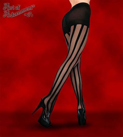 Gothic Black Sheer Vertical Striped Pantyhose Tights Burlesque S Q Foottraffic Pantyhose