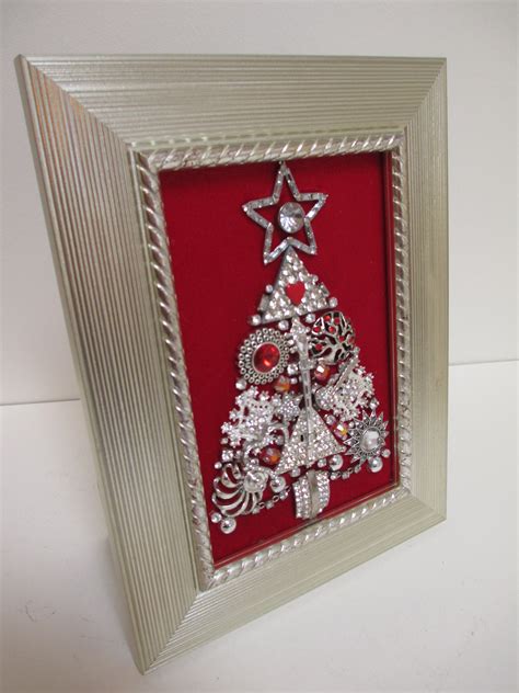 Jeweled Framed Jewelry Art Christmas Tree Red Silver Guitar Etsy