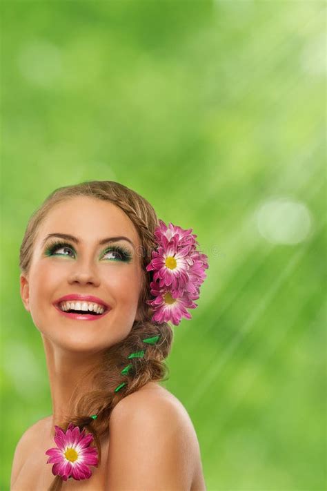 beautiful woman with makeup and flowers stock image image of healthy fashion 31803335