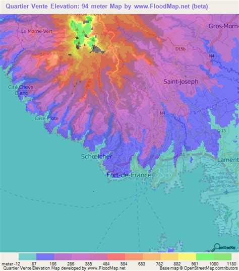 Elevation Of Quartier Vente Martinique Elevation Map Topography Contour