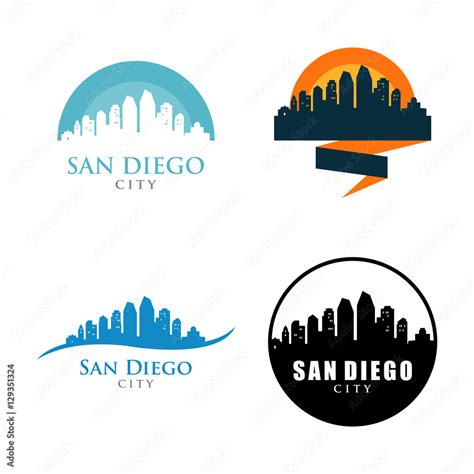 San Diego City Skyline Landscape Logo Symbol Set Stock Vector Adobe Stock