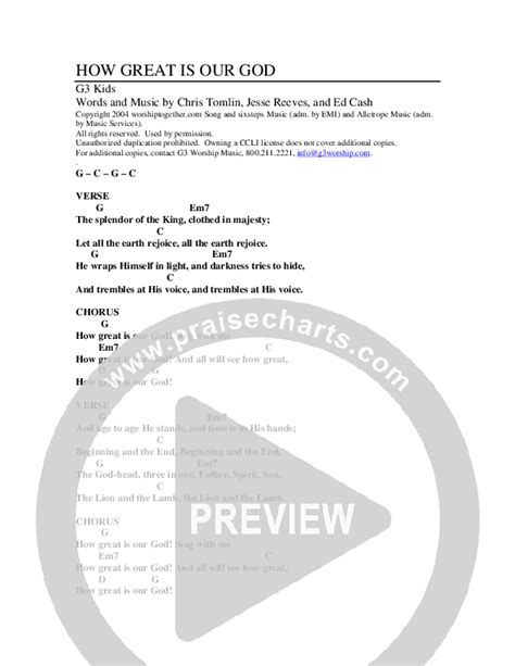 How Great Is Our God Chords Pdf G3 Kids Praisecharts