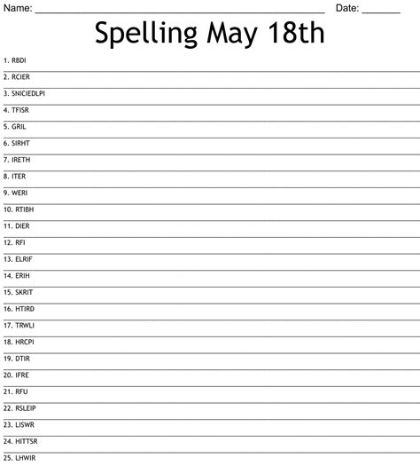 Spelling May 18th Word Scramble Wordmint