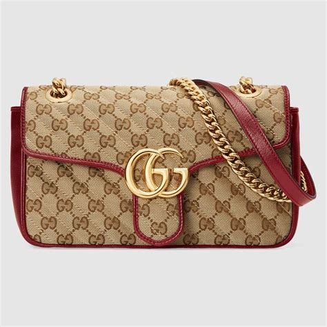 Gucci Gg Women Gg Marmont Small Shoulder Bag In Beigeebony Diagonal
