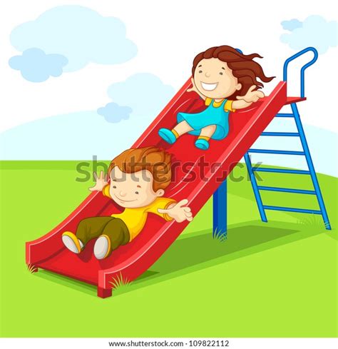 Vector Illustration Kids Enjoying On Slide Stock Vector Royalty Free