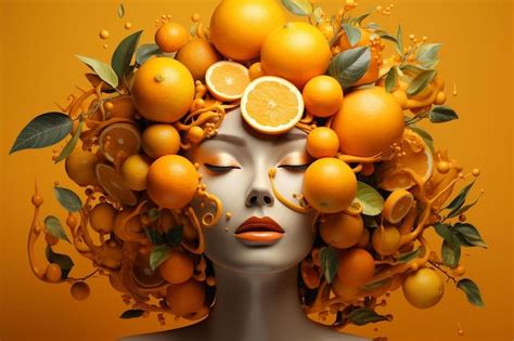 Premium Ai Image A Woman With Oranges On Her Head And The Words