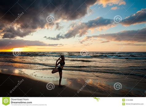 Beach Yoga Session By Polish Sea Stock Photo Image Of Physical Blonde