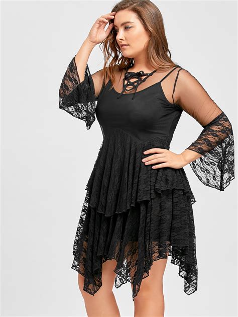 Aliexpress Com Buy Gamiss Plus Size Sexy Sheer Ruffles Tiered Lace Gothic Dress Female Solid