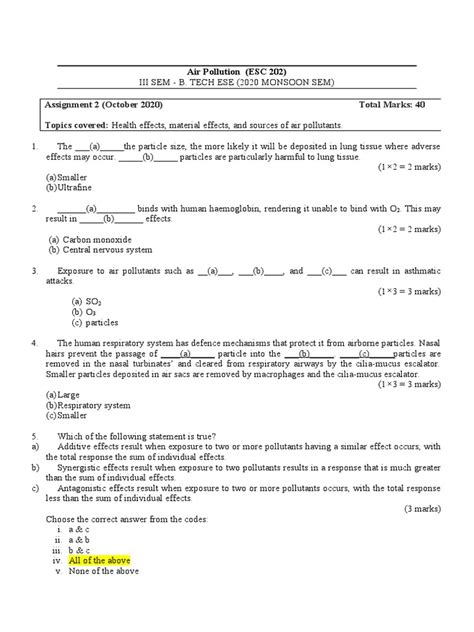 Assignmnet 2 Soltn Esc 202 Pdf Air Pollution Volatile Organic