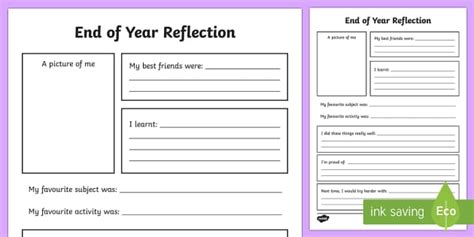 End Of Year Reflection Activity Sheet End Of Yearback To