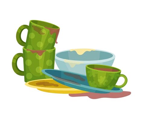 Premium Vector Stack Of Dirty Dishes And Crockery Vector Illustration