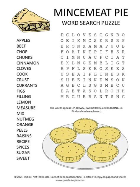 Mincemeat Pie Ingredients Word Search Puzzle Puzzles To Play