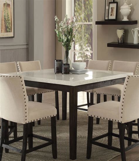 Casual White Marble Top Counter Height Dining Set 5pcs Acme Furniture