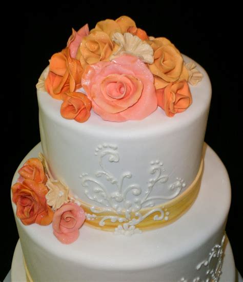 The Crimson Cake Blog Coral And Yellow Flower Wedding Cake