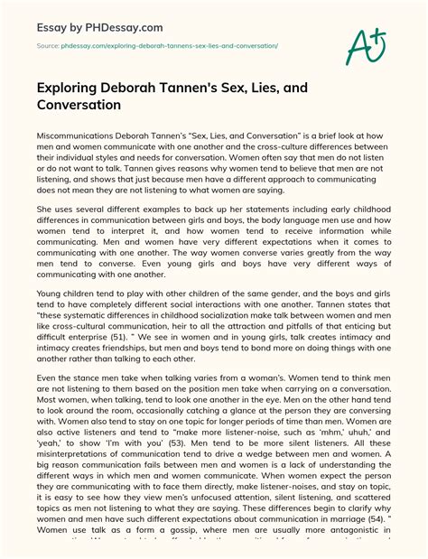 Exploring Deborah Tannen S Sex Lies And Conversation Summary And Thesis Essay