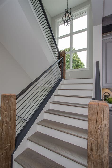 Stair Rustic Stained Wood Beams Handcrafted By Kalamazoo Woodworking