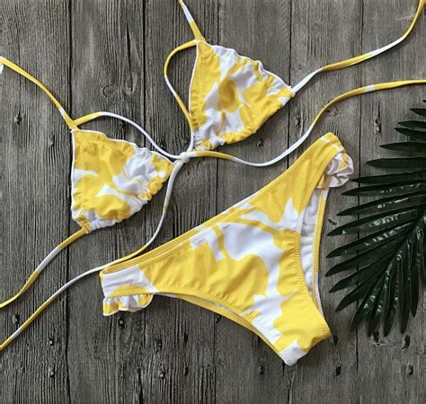 2018 Sexy Yellow Bikini Swimwear Women Push Up Swimsuit Bandage Bikini