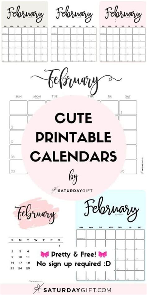 Join our email list for free to get updates on our latest 2021 calendars and more printables. Cute (& Free!) Printable February 2021 Calendar | SaturdayGift in 2020 | Calendar printables ...