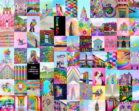 Rainbow Indie Aesthetic Wall Collage Kit Colorful Photo Etsy