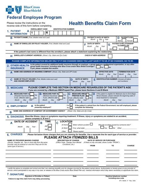 Health Benefits Claim Form Blue Cross And Blue Shield Federal
