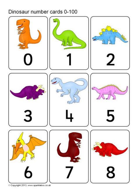Dinosaur Number Cards 0 100 Sb9842 Sparklebox