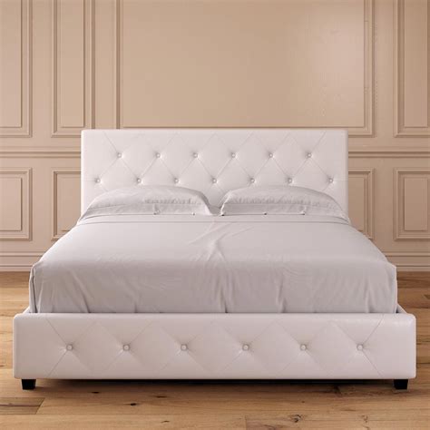 White Button Tufted Faux Leather Queen Platform Bed Frame And Headboard