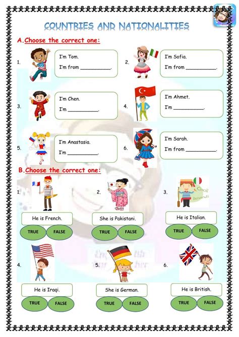 The Countries And Nationalitiess Worksheet Is Shown In This Graphic