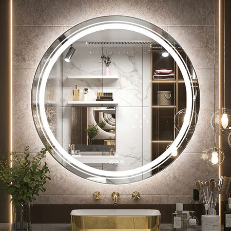 Smart Led Backlit Bathroom Round Mirror With Lights Anti Fog Dimmable Memory 600x600mm Shopee