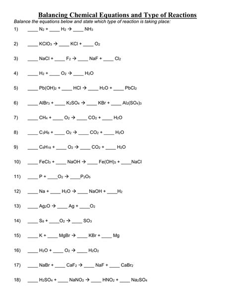 Balancing Equations And Types Of Reactions Worksheet Answers A Word