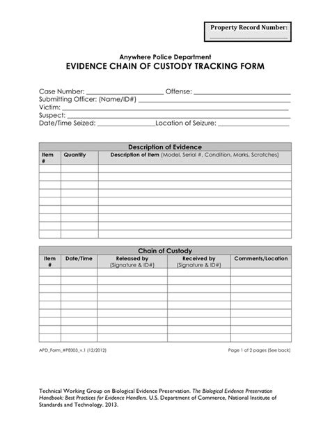 Printable Chain Of Custody Form Template Printable Templates