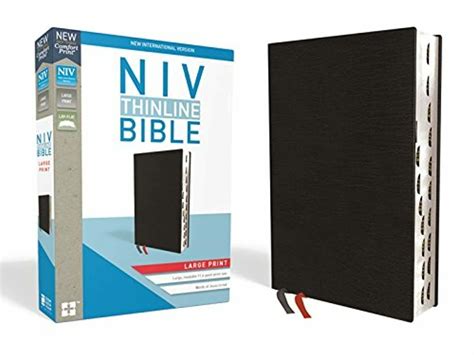 Niv Thinline Bible Large Print Bonded Leather Black Red Letter