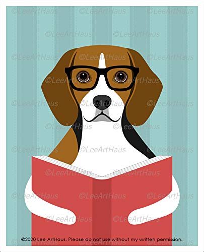 448d Beagle Dog Wearing Black Eyeglasses Reading A Book