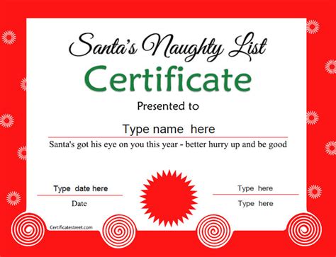 Download the matching nice list certificate gift card holder. Special Certificates - Santa's Naughty List Certificate ...