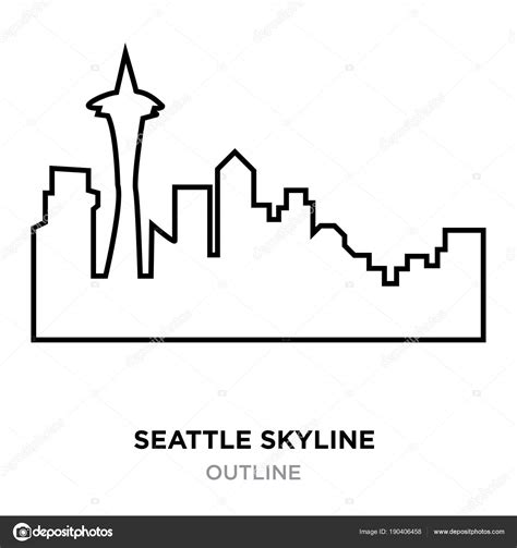 Seattle Skyline Outline On White Background Vector Illustration Stock