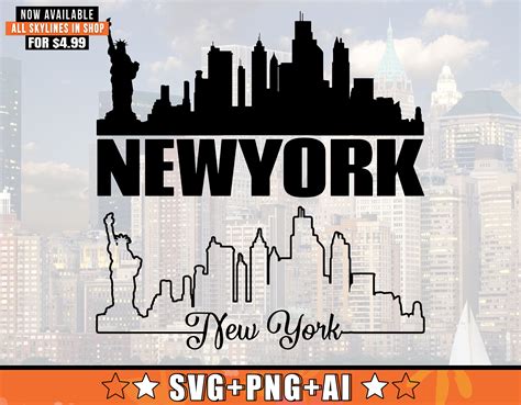New York Skyline Svg With Extra Outline Design New York Etsy