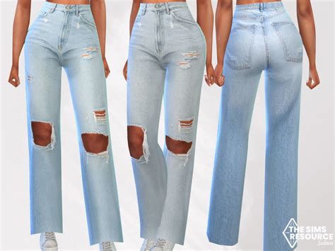 The Sims Resource Ice Blue Wide Leg Ripped Mom Jeans