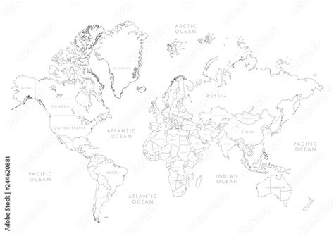 Highly Detailed World Map With Labeling Border Country Vector
