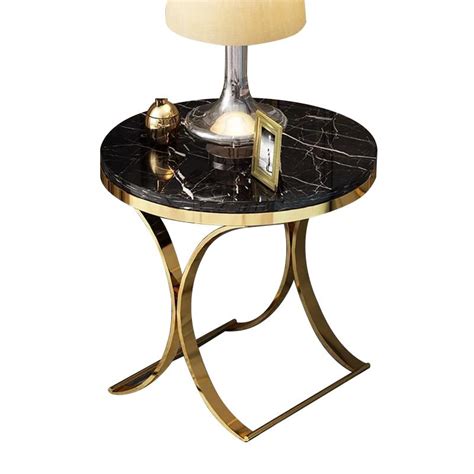 Homary Modern Luxurious Round Black Stone Side Table X Base End Table