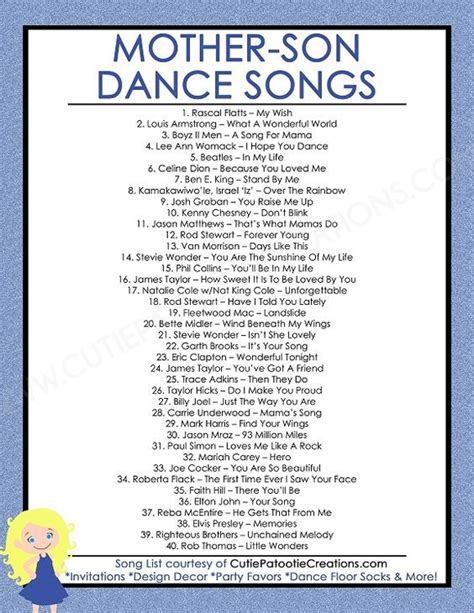 The song tells the story of. Mother Son Dance Songs for Mitzvahs and Weddings - FREE Printable List | Mother son dance songs ...