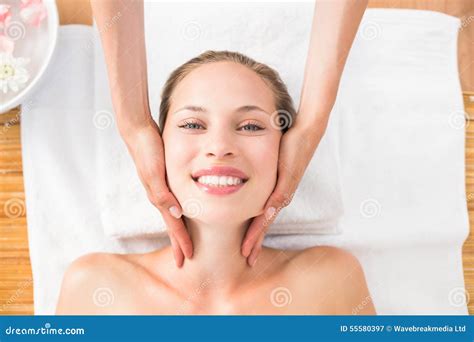 Pretty Blonde Receiving Head Massage Stock Image Image Of Beautiful Leisure 55580397