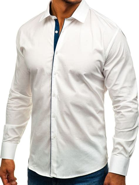 Camisa De Manga Larga Elegante Para Hombre Blanca Gm10 Blanco